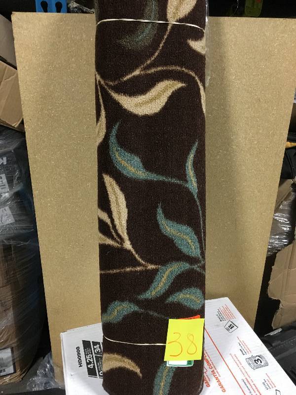 lot 38 image: Ottomanson Ottohome Collection Contemporary Leaves Design Chocolate 3 ft. x 10 ft. Runner Rug not used