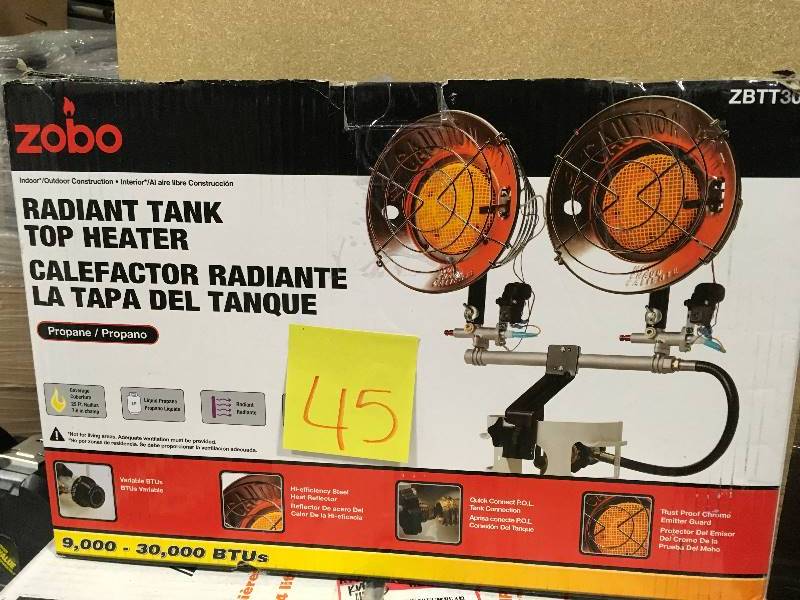 lot 45 image: ZOBO 30,000 BTU Propane Tank Top Heater  in like new condition