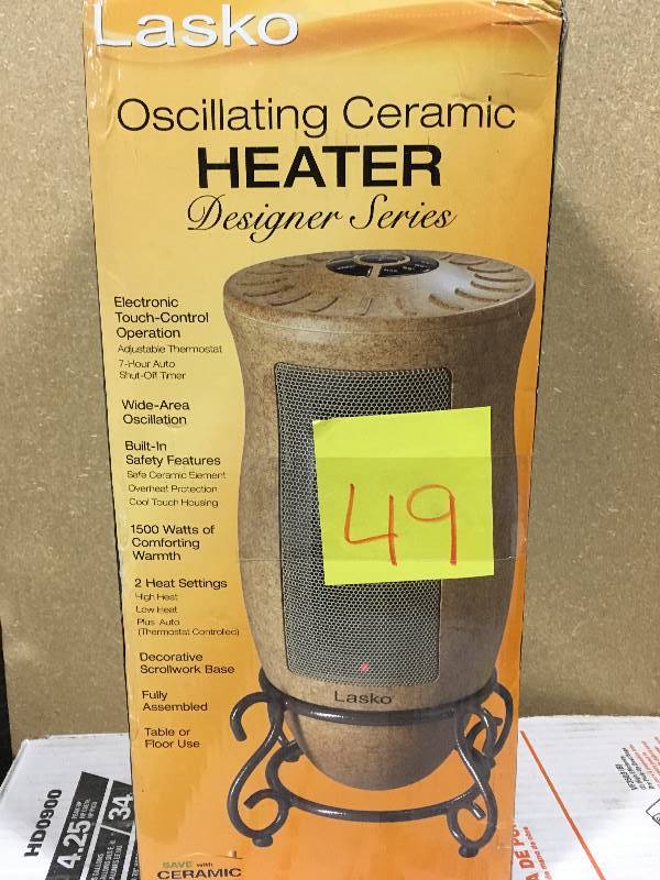 lot 49 image: Lasko Designer Series 1500-Watt Ceramic Electric Portable Heater  in like new condition