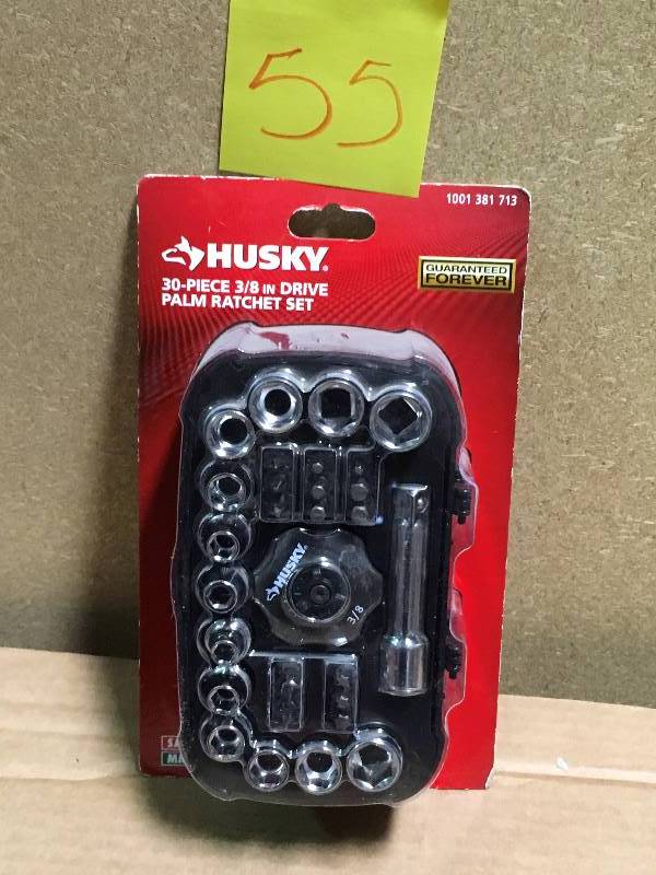 lot 55 image: Husky 38 in. Drive Palm Ratchet Set (30-Piece)  in like new condition