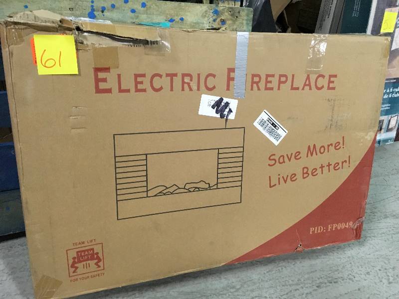 lot 61 image: AKDY 36 in. Wall Mount Electric Fireplace Heater in Wooden Brown with Tempered Glass, Pebbles, Logs  in like new condition