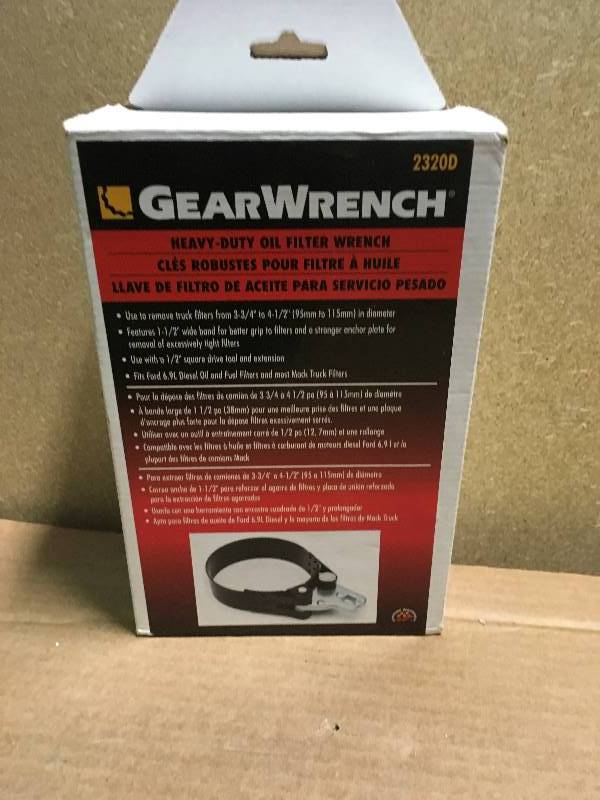 lot 70 image: GearWrench 3-34 in. x 4-12 in. Heavy Duty Oil Filter Wrench  in like new condition
