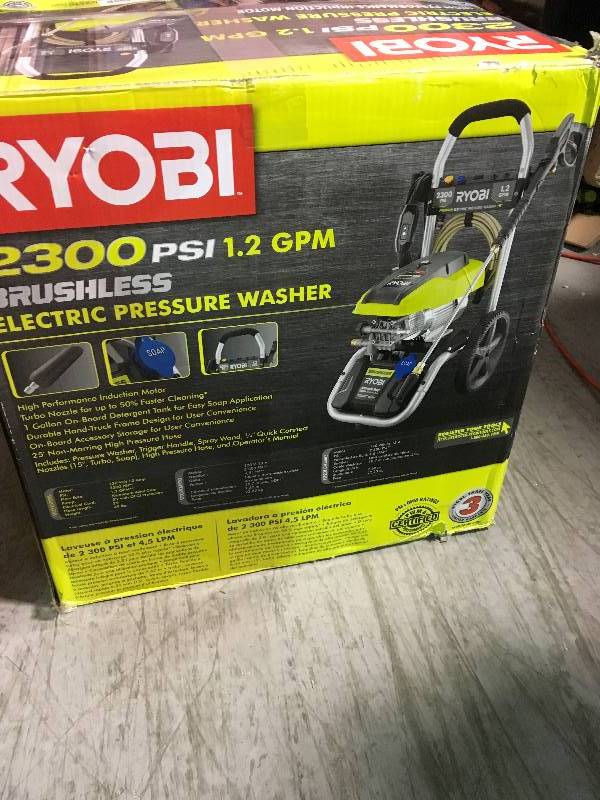 lot 90 image: RYOBI 2,300 PSI 1.2 GPM High Performance Electric Pressure Washer not used