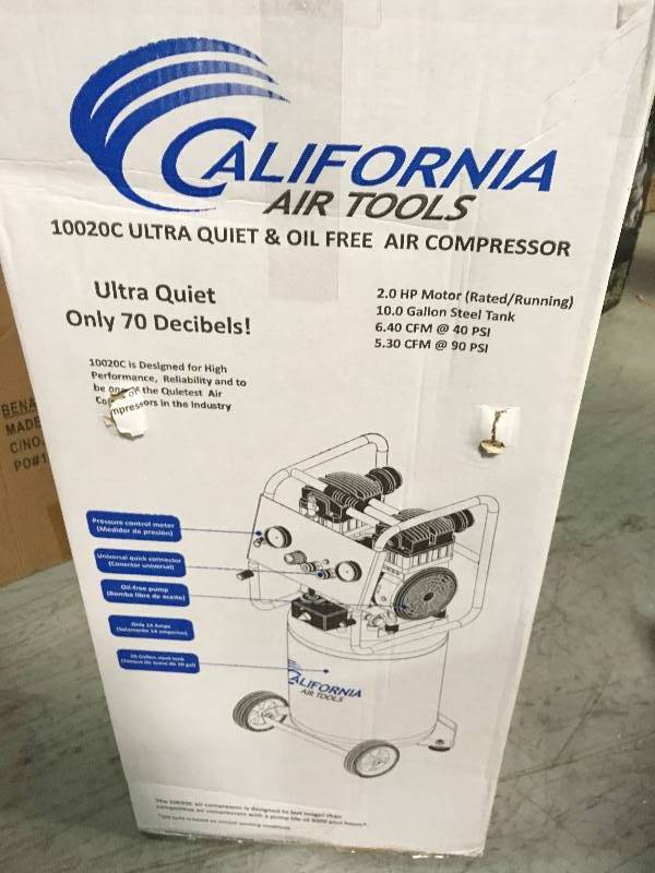 lot 91 image: California Air Tools 10020C Ultra Quiet & Oil-Free 2.0 Hp, 10.0 Gal. Steel Tank Air Compressor not used