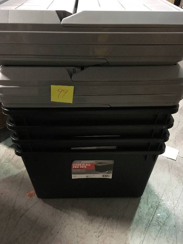 lot 99 image: IRIS 102 Qt. Store-It-All Storage Bin in Black not used