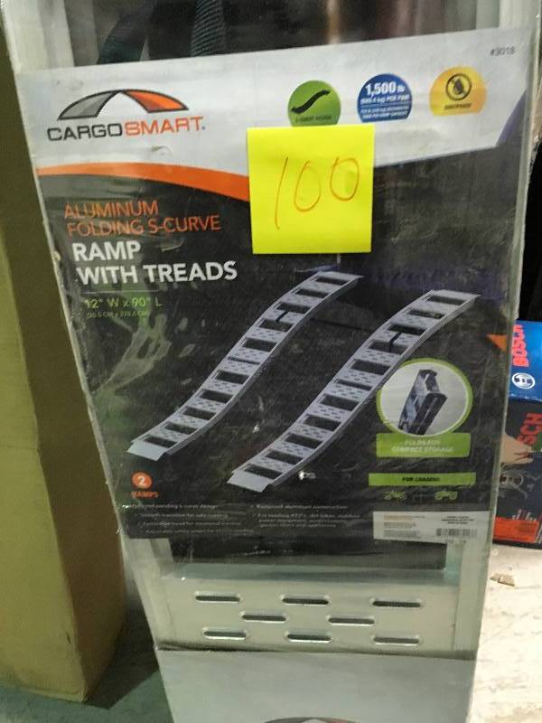 lot 100 image: CargoSmart 12 in. W x 90 in. L Aluminum Folding S-Curve Ramp with Treads 1500 lb. Capacity (Box of 2) not used