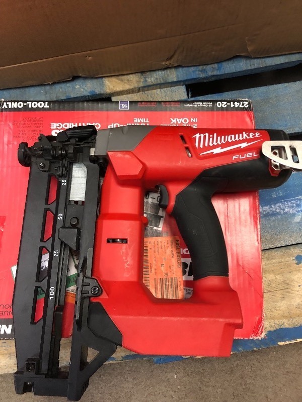lot 107 image: Milwaukee  M18 FUEL 18-Volt Lithium-Ion Brushless Cordless 16-Gauge Straight Finish Nailer (Tool Only) unknown we dont able to tested