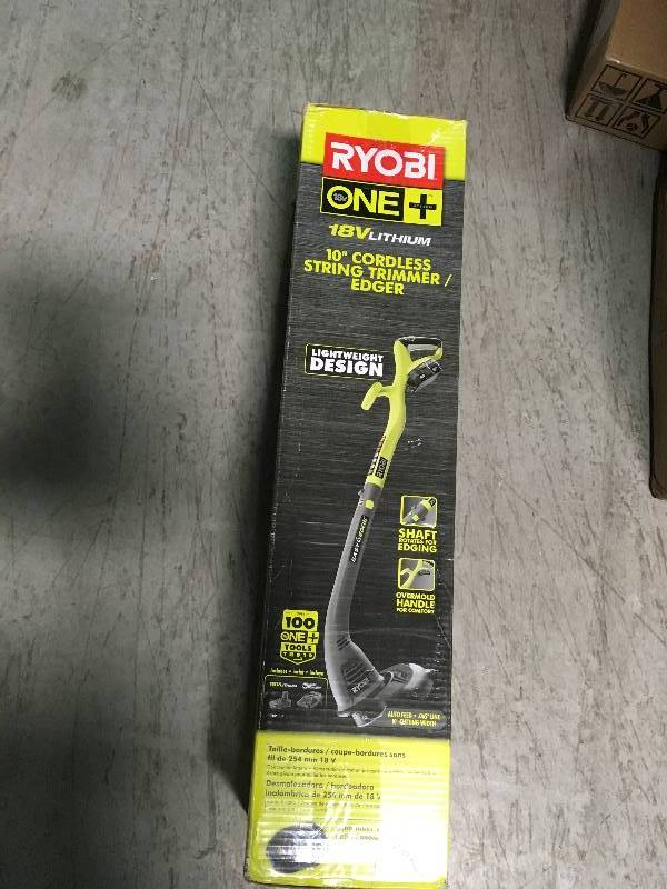 RYOBI ONE 18-Volt Lithium-Ion Electric Cordless String Trimmer and Edger - 1.3 Ah Battery and Charger Included in like new condition