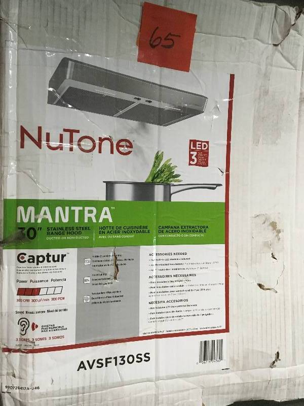 NuTone Mantra 30 in. Convertible Under Cabinet Range Hood with Light in Stainless Steel  in like new condition