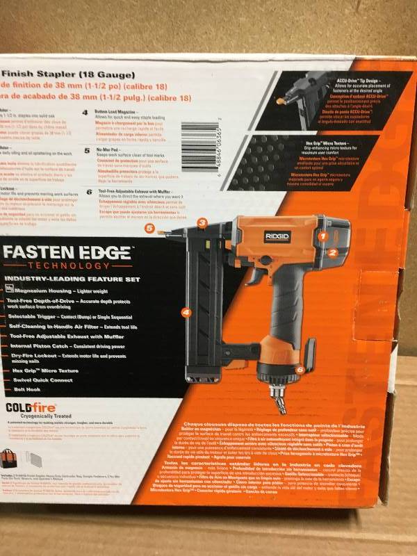 RIDGID 1-12 in. 18-Gauge Finish Stapler in very good condition