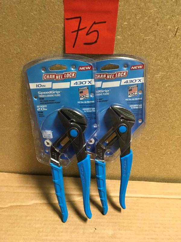 CHANNELLOCK 10 IN 430X SPEEDGRIP TONGUE & GROVE PLIERS QTY 2 in like new condition