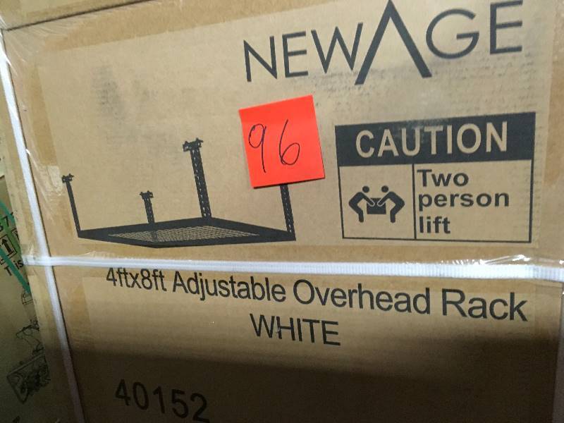 NewAge Products Performance 96 in. L x 48 in. W x 42 in. H Adjustable VersaRac Ceiling Storage Rack in White QTY 3 not used