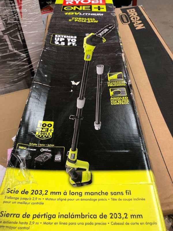 RYOBI  ONE 8 in. 18-Volt Lithium-Ion Cordless Pole Saw 1.3 Ah Battery and Charger Included in working conditions