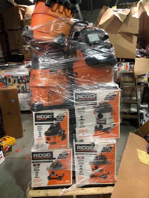Pallet of used not fully inspected Ridgid Vacs See description