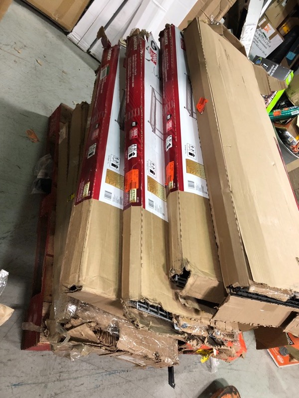 Pallet of assorted storage shelves units medium and small open boxes