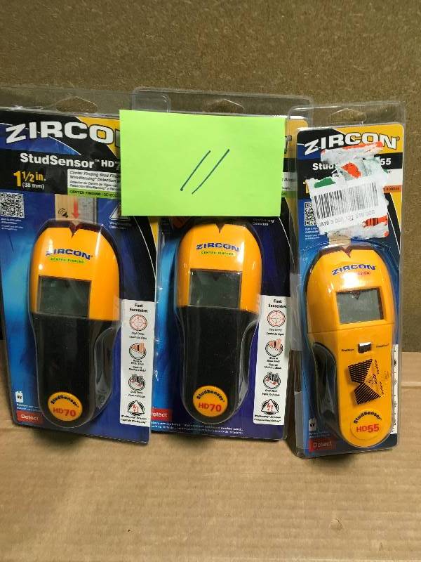 lot 11 image: LOT OF 2 Zircon Corporation Stud Finders StudSensor HD70 Stud Finder 66229 & 1 HD55 in good condition