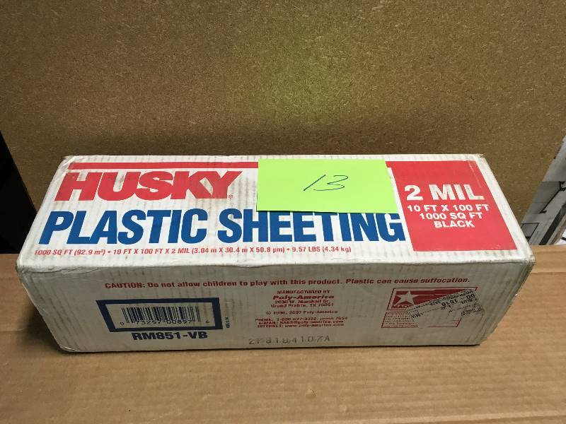 lot 13 image: HUSKY 10 ft. x 100 ft. Black 2 mil Plastic Sheeting not used