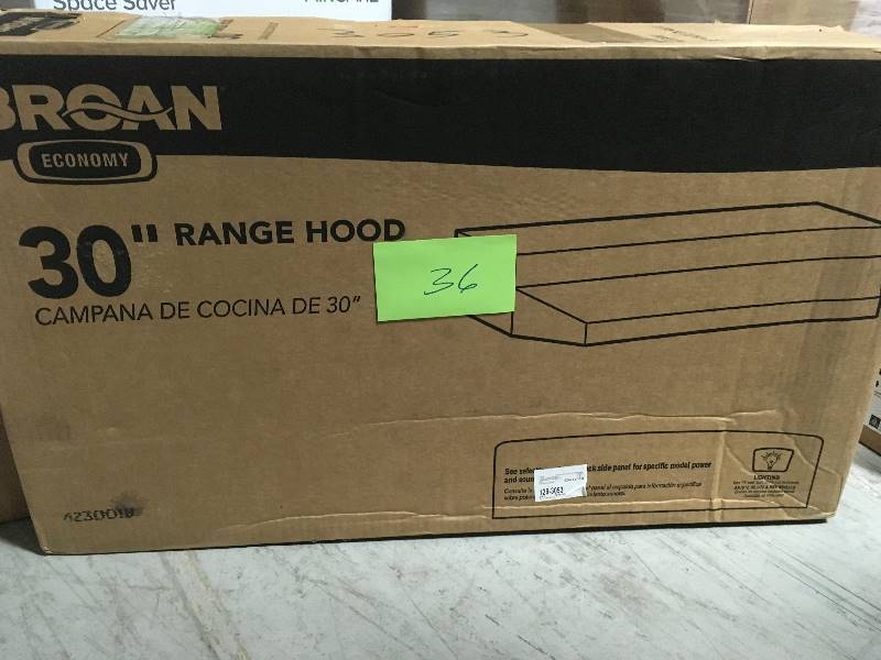 lot 36 image: Broan 42000 Series 30 in. Under Cabinet Range Hood with Light and Damper in White in like new condition