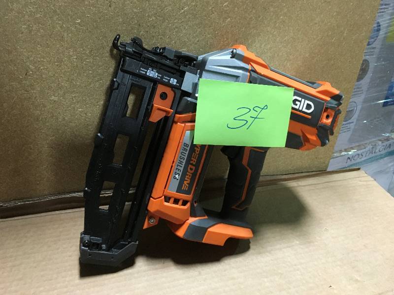 lot 37 image: RIDGID 18-Volt Cordless Brushless HYPERDRIVE 16-Gauge 2-12 in. Straight Finish Nailer (Tool-Only) in like new condition