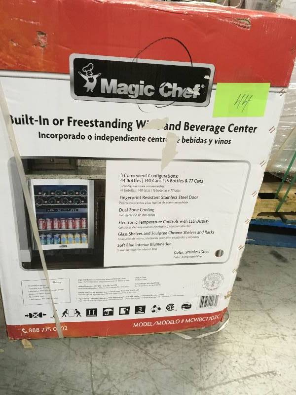 lot 44 image: Magic Chef 16-Bottle  77 Can Dual-Zone Wine and Beverage Cooler in like new condition