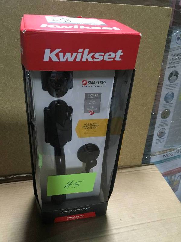 lot 45 image: Kwikset Arlington Venetian Bronze Single Cylinder Door Handleset with Tustin Lever Featuring SmartKey Security in like new condition