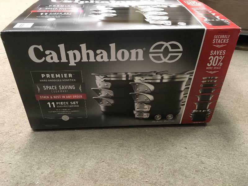 lot 48 image: Calphalon Premier Hard Anodized Nonstick Space Saving cookware set 11-Piece in like new condition