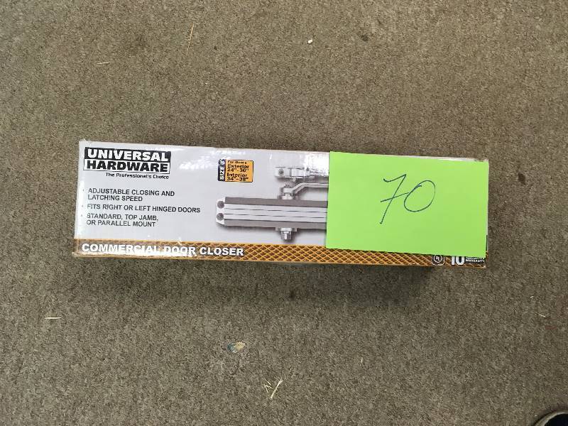 lot 70 image: Universal Hardware Medium-Duty Aluminum Commercial Door Closer in like new condition