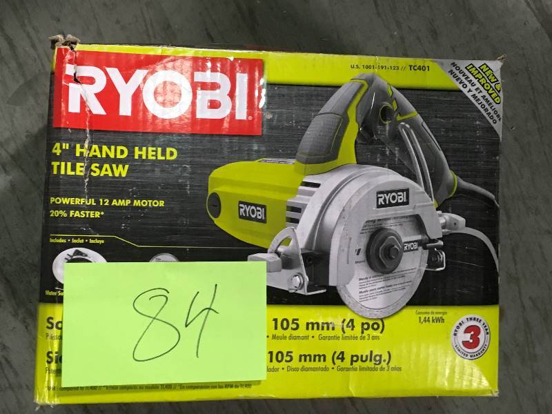 lot 84 image: RYOBI 4 in. Tile Saw NO BLADE in very good condition