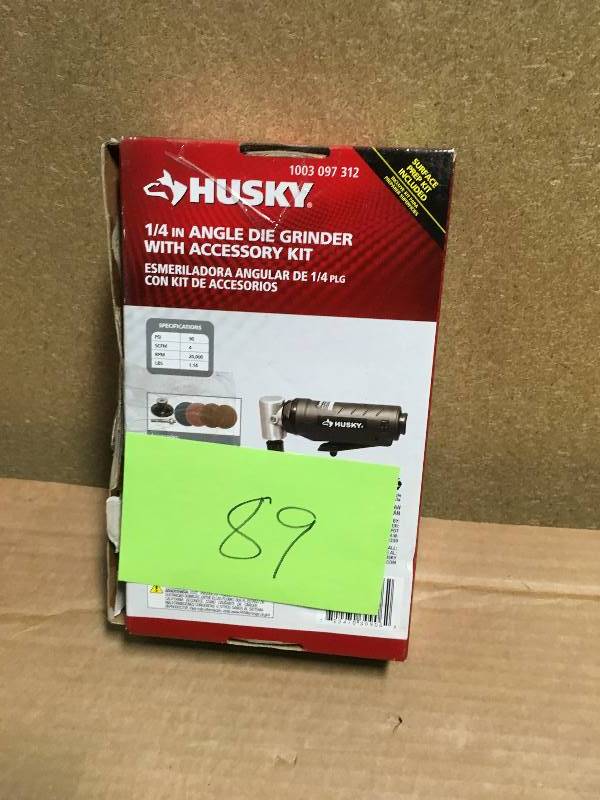 lot 89 image: Husky 14 in. Angle Die Grinder with Accessory Kit USED in good condition