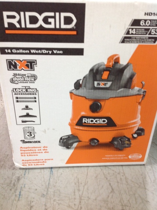 lot 108 image: RIDGID  14 Gal. 6.0-Peak HP NXT Wet Dry Vacuum  in good conditions