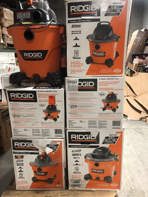 lot 117 image: Pallet of assorted used Ridgid Wet-dry Vacs