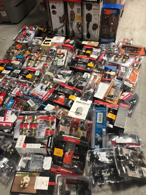 lot 120 image: Lot of assorted door hardware open pkgs some have missing  pcs