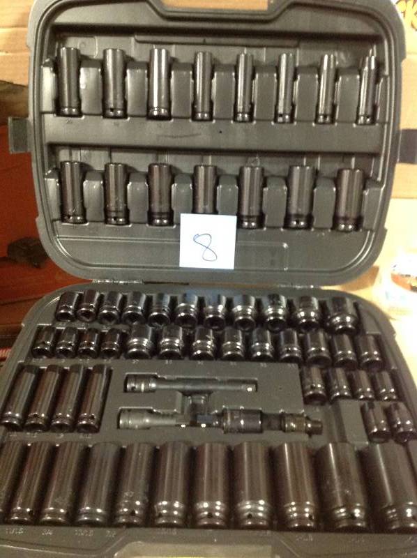 lot 8 image: Husky 12 in. Drive SAEMetric Impact Socket Set (64-Piece) in like new condition