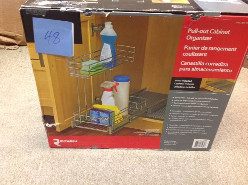 lot 48 image: Richelieu Pull-out Kitchen Cabinet Organizer Chrome - 1113049  in like new condition