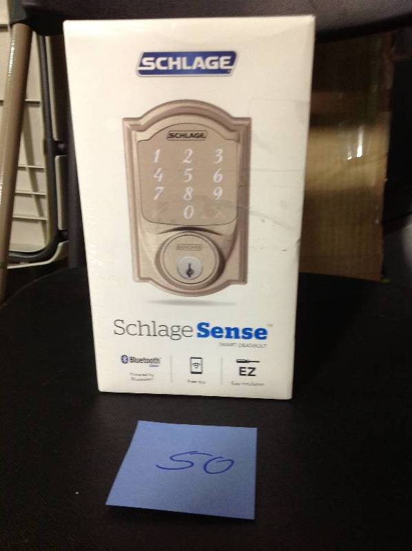 lot 50 image: Schlage Camelot Satin Nickel Sense Smart Door Lock not used