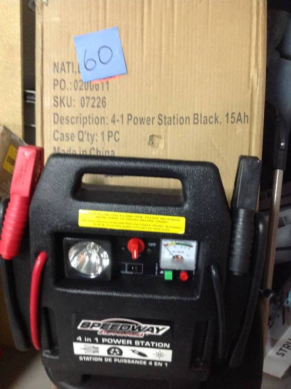 lot 60 image: SPEEDWAY Emergency Car Jump Starter and Compressor with Rechargeable Battery  in like new condition