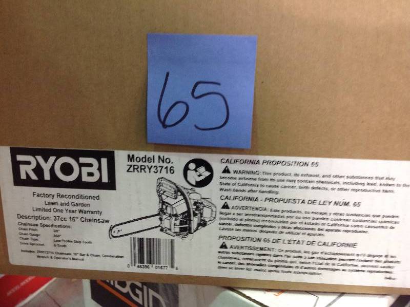 lot 65 image: RYOBI Reconditioned 16 in. 37cc 2-Cycle Gas Chainsaw in good condition