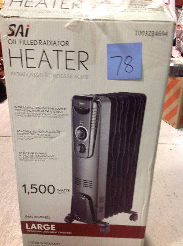lot 78 image: SAI 1,500-Watt Digital Eco-Fin Oil-Filled Radiator with 7-Fins  in like new condition