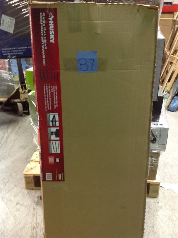lot 87 image: Husky 86 in. H x 48 in. W x 18 in. D Black Steel 6-Shelves Shelving Unit not used