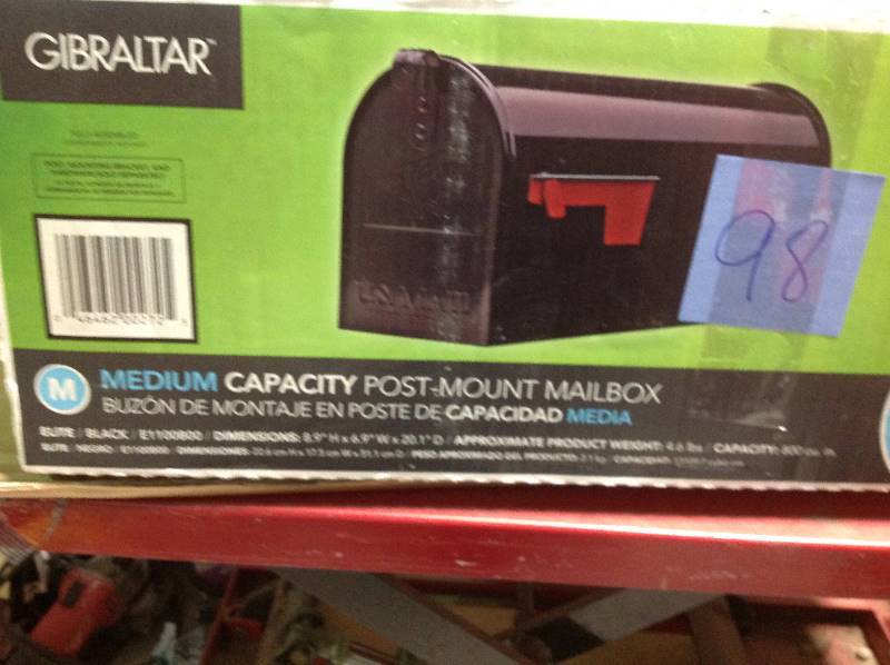 lot 98 image: Gibraltar Mailboxes Elite Medium Galvanized Steel Post-Mount Mailbox in Black  in like new condition