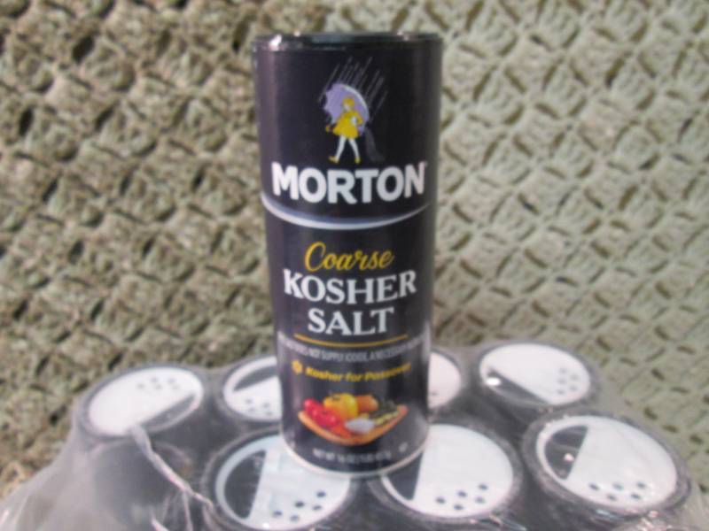 lot 134 image: Case of 12 Morton Coarse Kosher Sal...