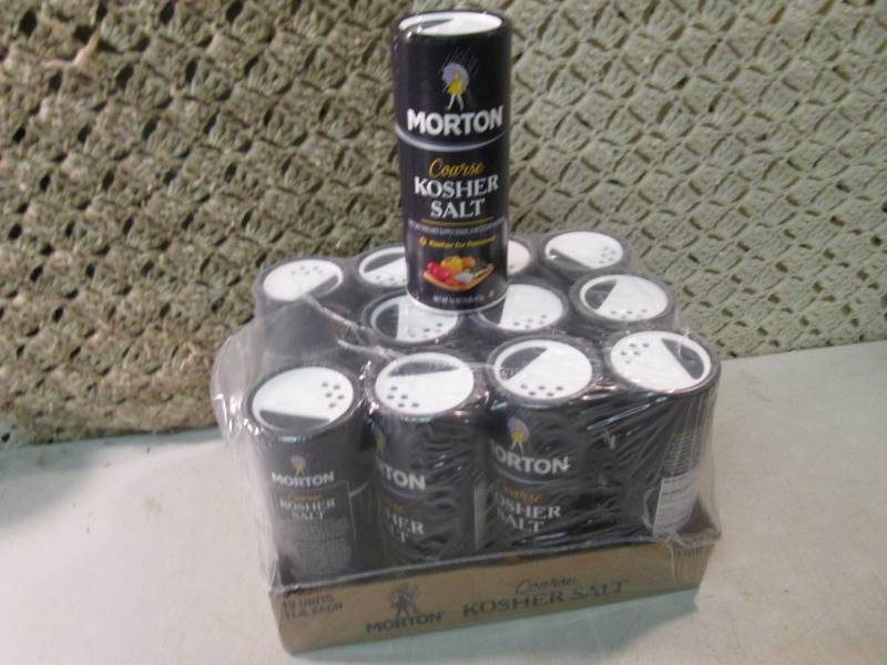 lot 135 image: Case of 12 Morton Coarse Kosher Sal...