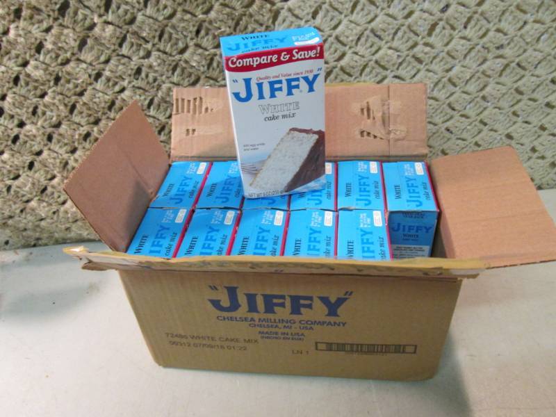 lot 235 image: Case of 12 Boxes of Jiffy White Cak...
