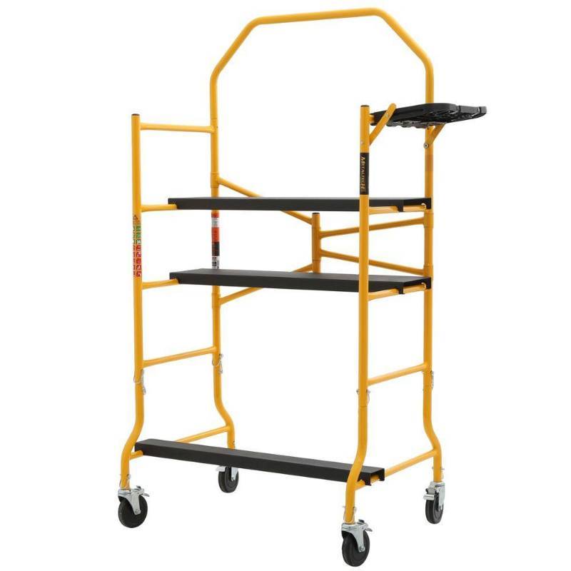 lot 77 image: MetalTech Job Site Series 6-38 ft. x 4 ft. x 2-12 ft. Scaffold 900 lb. Load Capacity I-IMIS - Missing 1 Caster and Locking Pins.