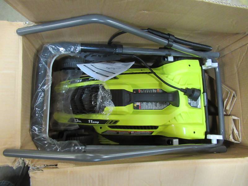 lot 18 image: Ryobi 13 in. 11 Amp Corded Electric Walk Behind Push Mower, RYAC130 - New Never used.