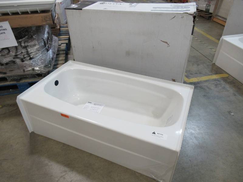 lot 49 image: Delta Styla 53.87-in White Acrylic Rectangular Left-Hand Drain, 24543OALOO - New in Box