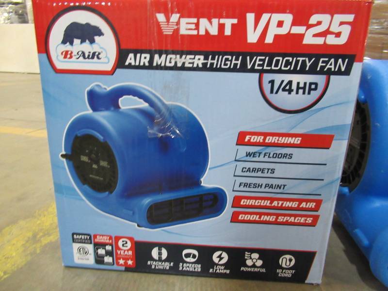 lot 96 image: (2) B-Air 14 HP 900 CFM Air Mover for Water Damage Restoration Carpet Dryer Floor Blower Fan Home and Plumbing Use, Blue, VP-25