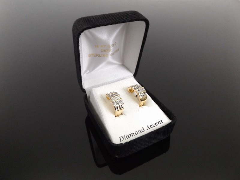 NEW .925 Sterling Silver Diamond Accented Vermeil Hoop Earrings