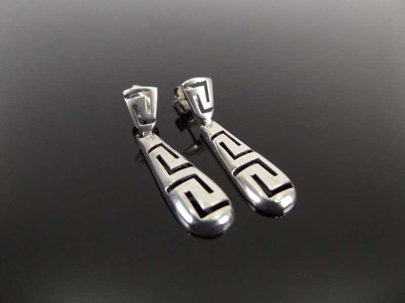 .925 Sterling Silver Greek Key Earrings
