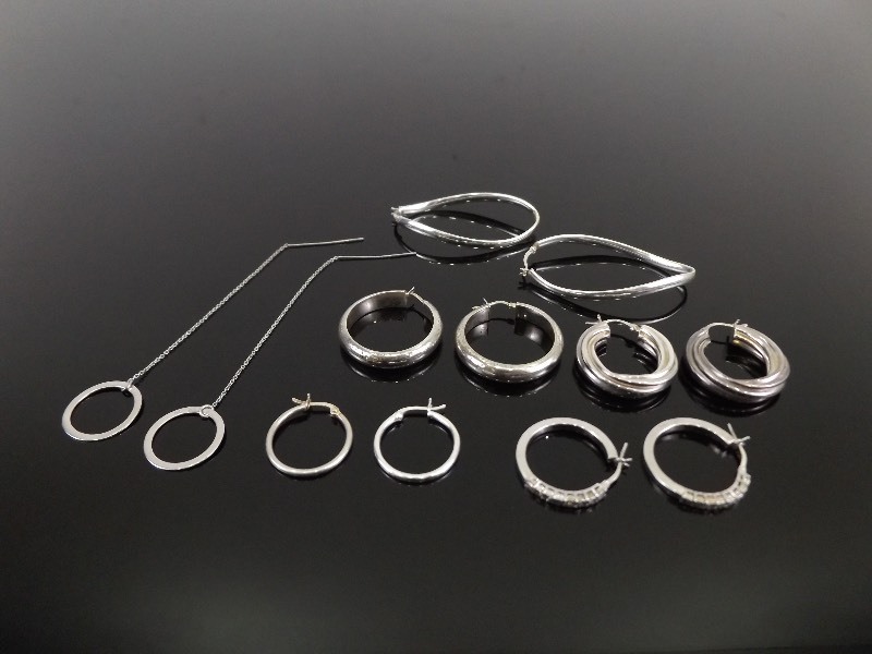 6 Pairs of .925 Sterling Silver Hoop Style Earring Sets